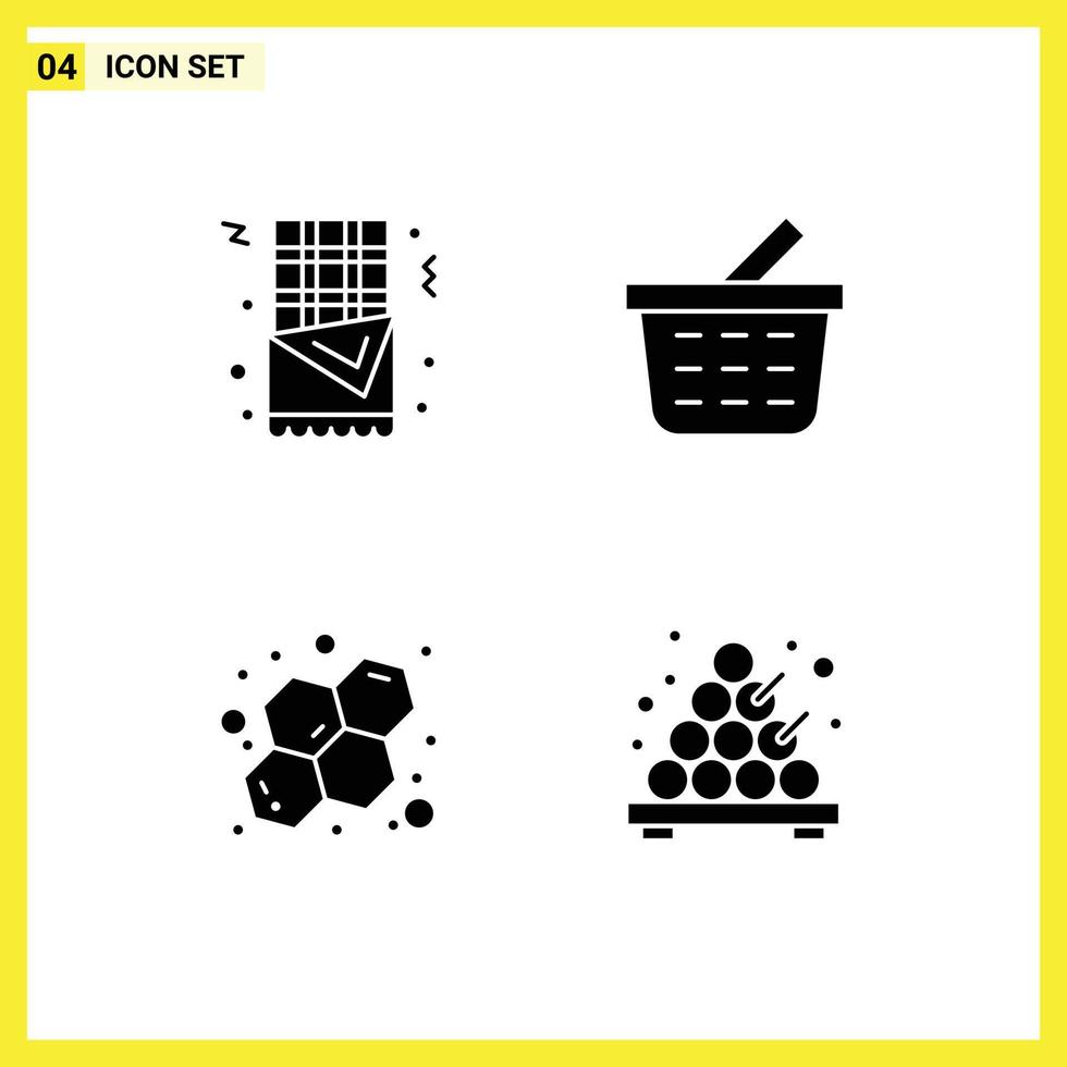 4 Thematic Vector Solid Glyphs and Editable Symbols of churro food basket atom takoyaki Editable Vector Design Elements