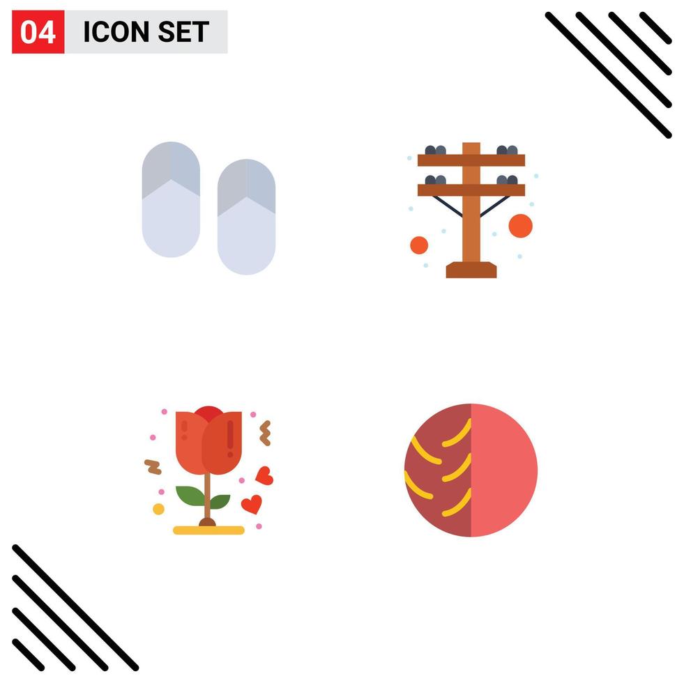 Editable Vector Line Pack of 4 Simple Flat Icons of beach love slippers power dermatologist Editable Vector Design Elements