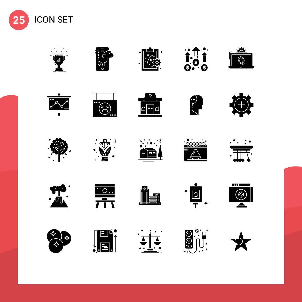 25 User Interface Solid Glyph Pack of modern Signs and Symbols of data marketing technology growth achievement Editable Vector Design Elements