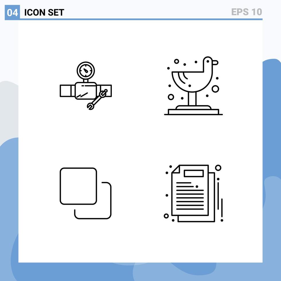 Universal Icon Symbols Group of 4 Modern Filledline Flat Colors of pipe media repair seagull stack Editable Vector Design Elements