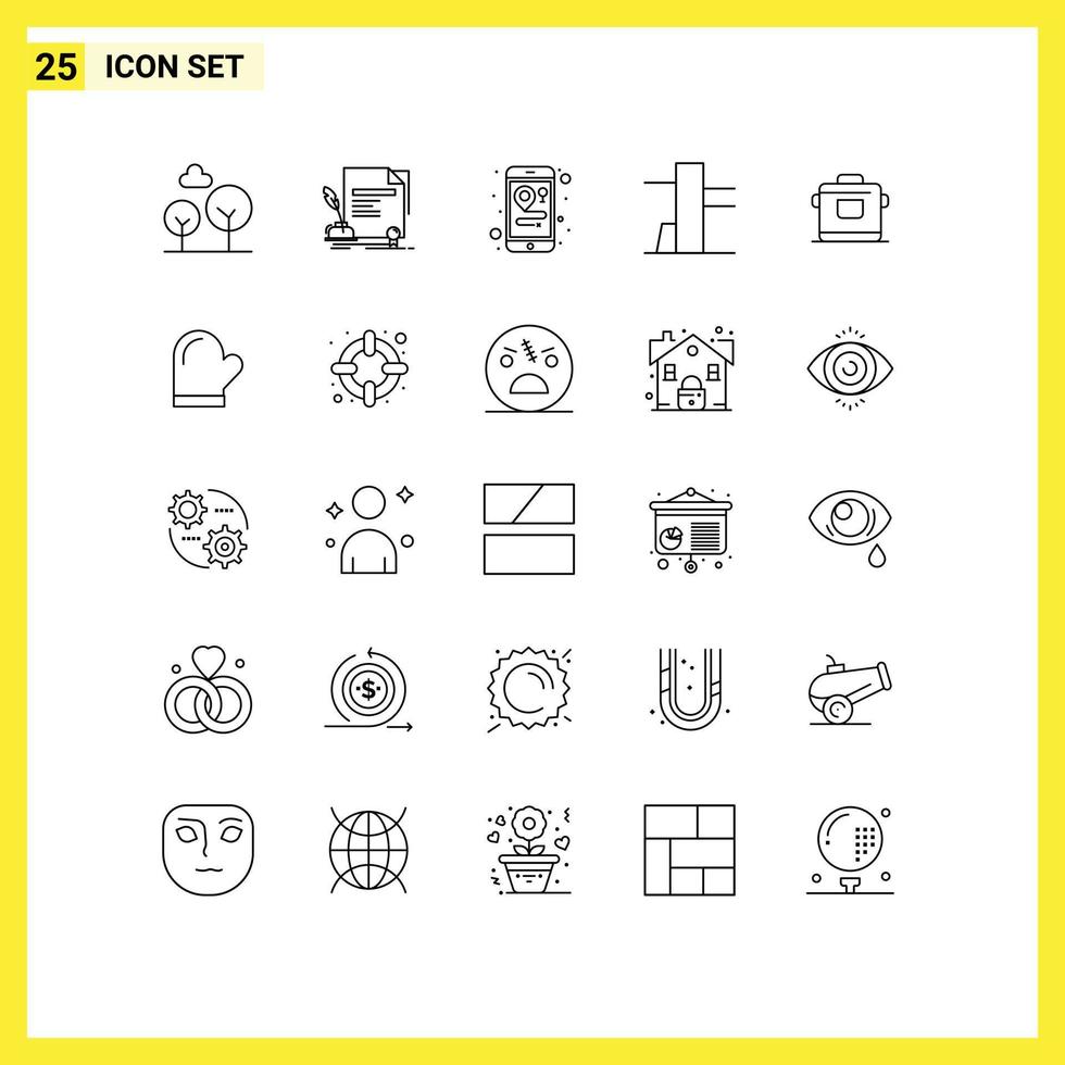 Set of 25 Modern UI Icons Symbols Signs for potholder hotel location rice cooker Editable Vector Design Elements