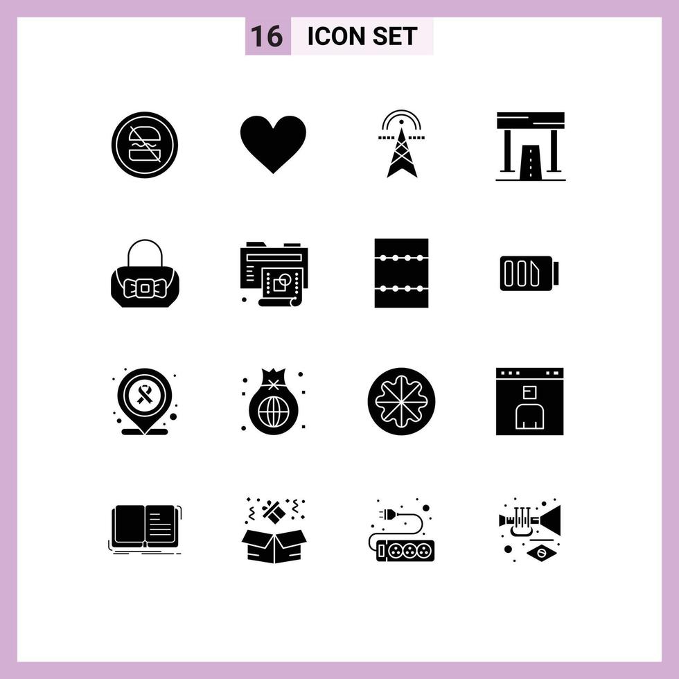 16 Universal Solid Glyph Signs Symbols of finish activities favorite computing power Editable Vector Design Elements