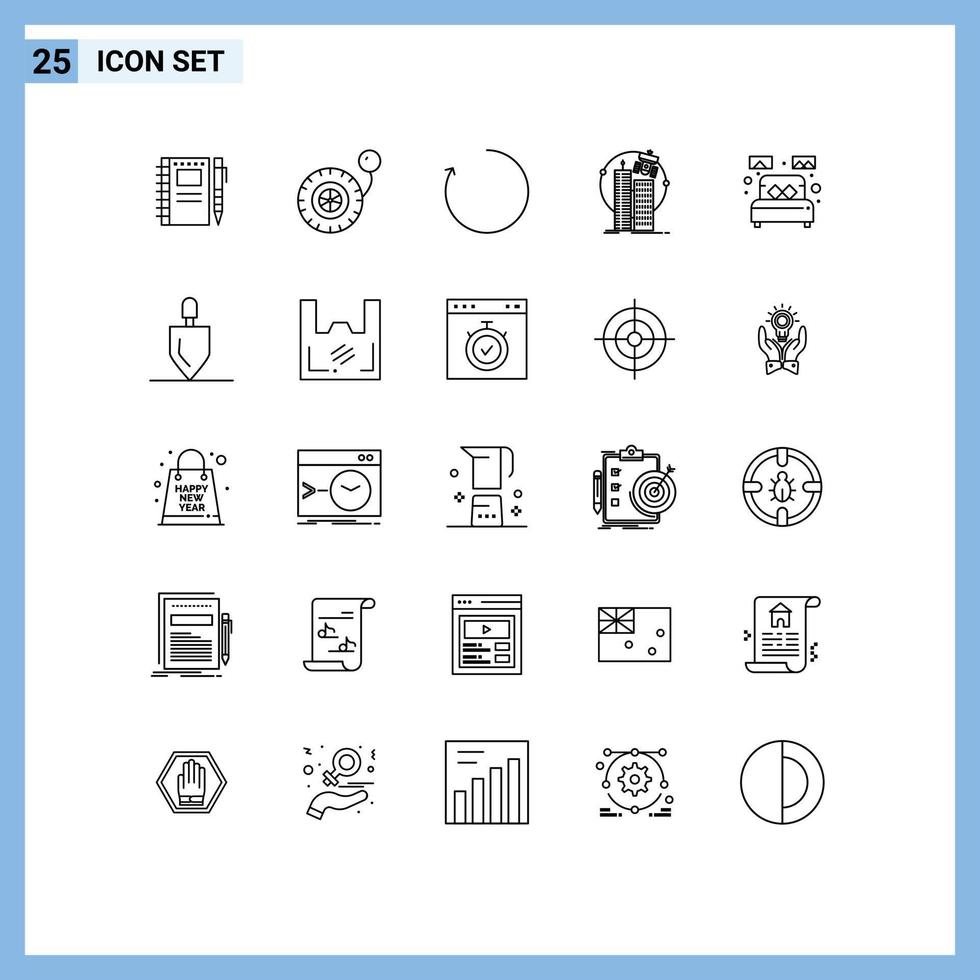 Group of 25 Modern Lines Set for room corporation arrow satellite smart city Editable Vector Design Elements