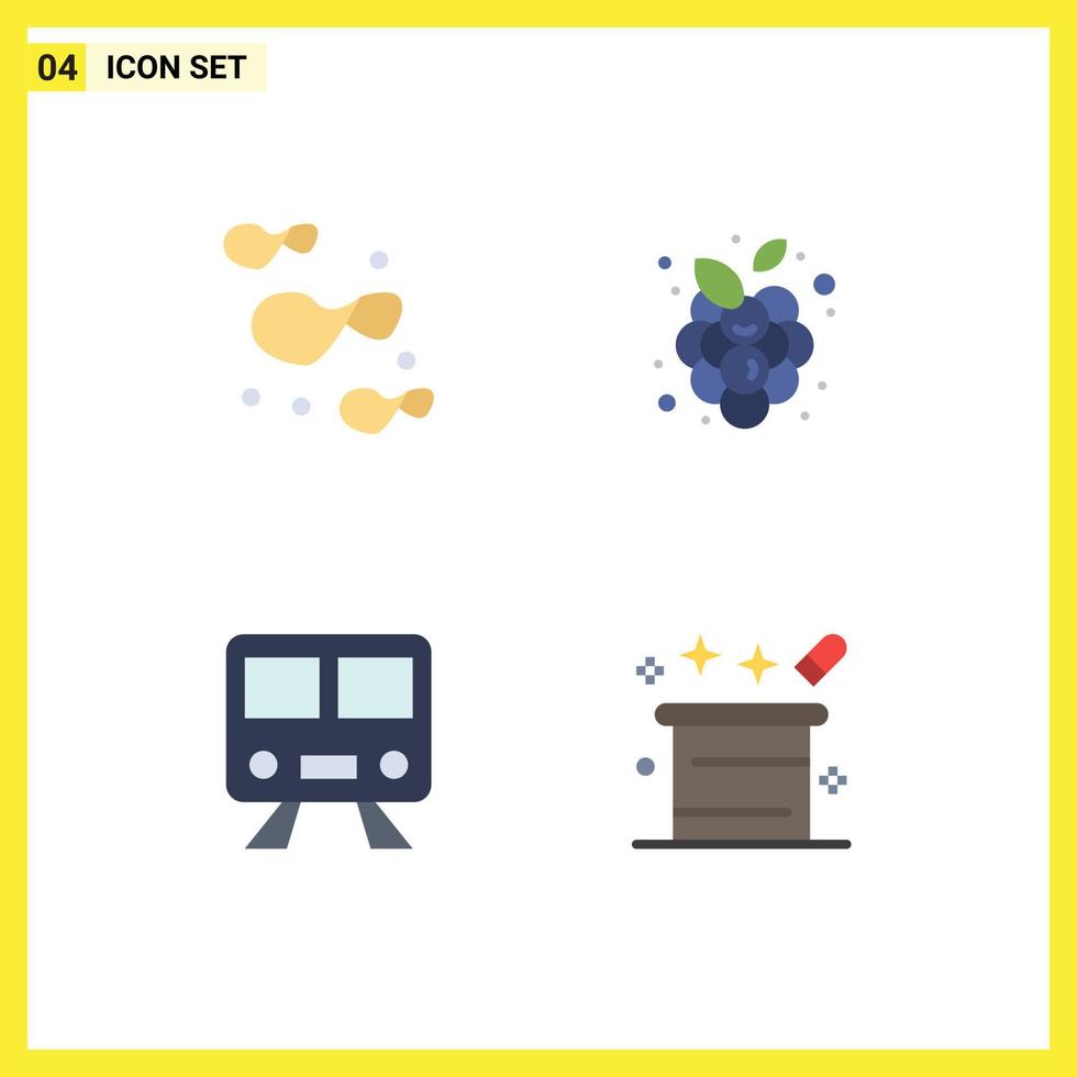 Mobile Interface Flat Icon Set of 4 Pictograms of chips subway autumn fruits vineyard magic Editable Vector Design Elements