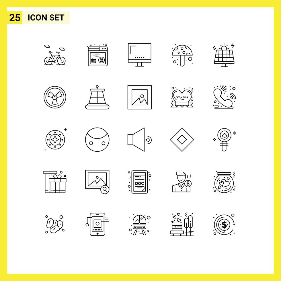 25 Universal Lines Set for Web and Mobile Applications green energy devices mushroom food Editable Vector Design Elements