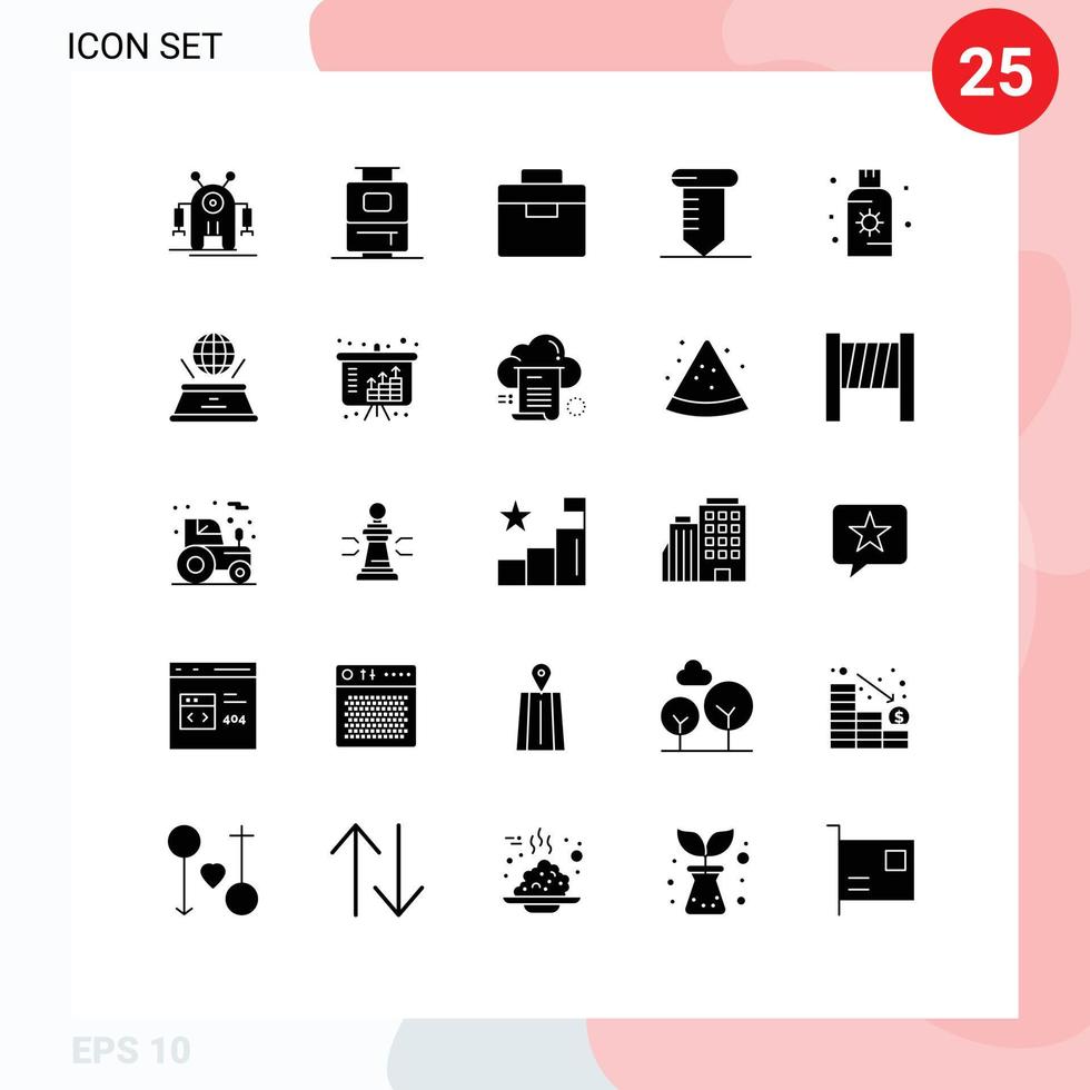 25 Creative Icons Modern Signs and Symbols of sun protection equipment lotion screw Editable Vector Design Elements