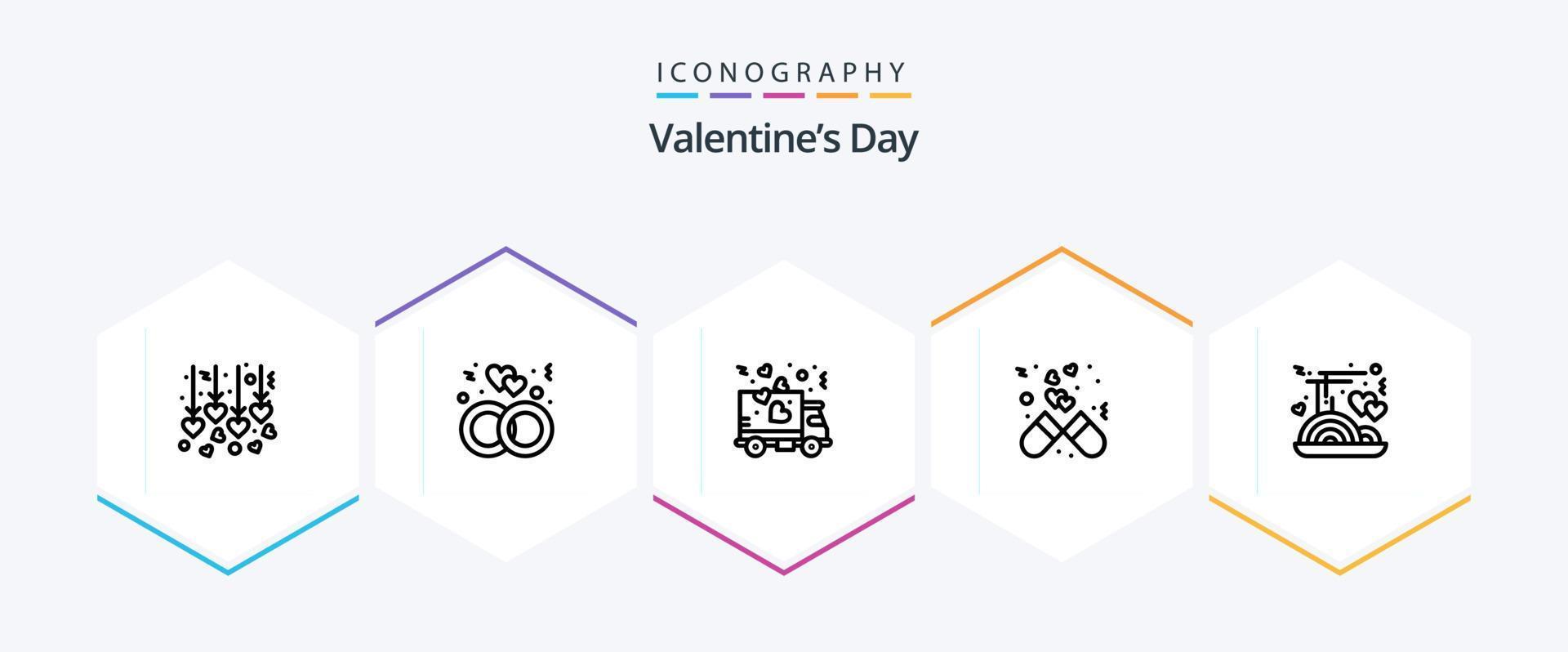 Valentines Day 25 Line icon pack including noodle. medicine. love. love. dose vector