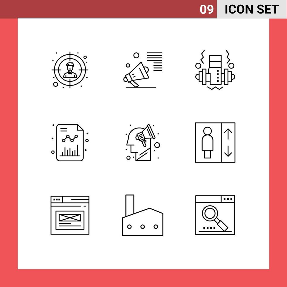 9 Creative Icons Modern Signs and Symbols of strategy campaign dumbbell growth chart Editable Vector Design Elements