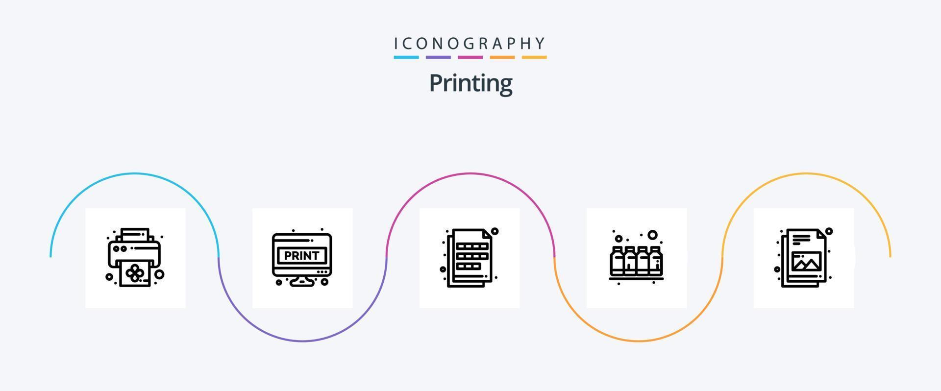 Printing Line 5 Icon Pack Including colors. ink. color. color. swatch vector