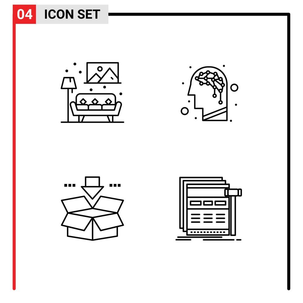Pack of 4 Modern Filledline Flat Colors Signs and Symbols for Web Print Media such as home download image intelligence internet Editable Vector Design Elements