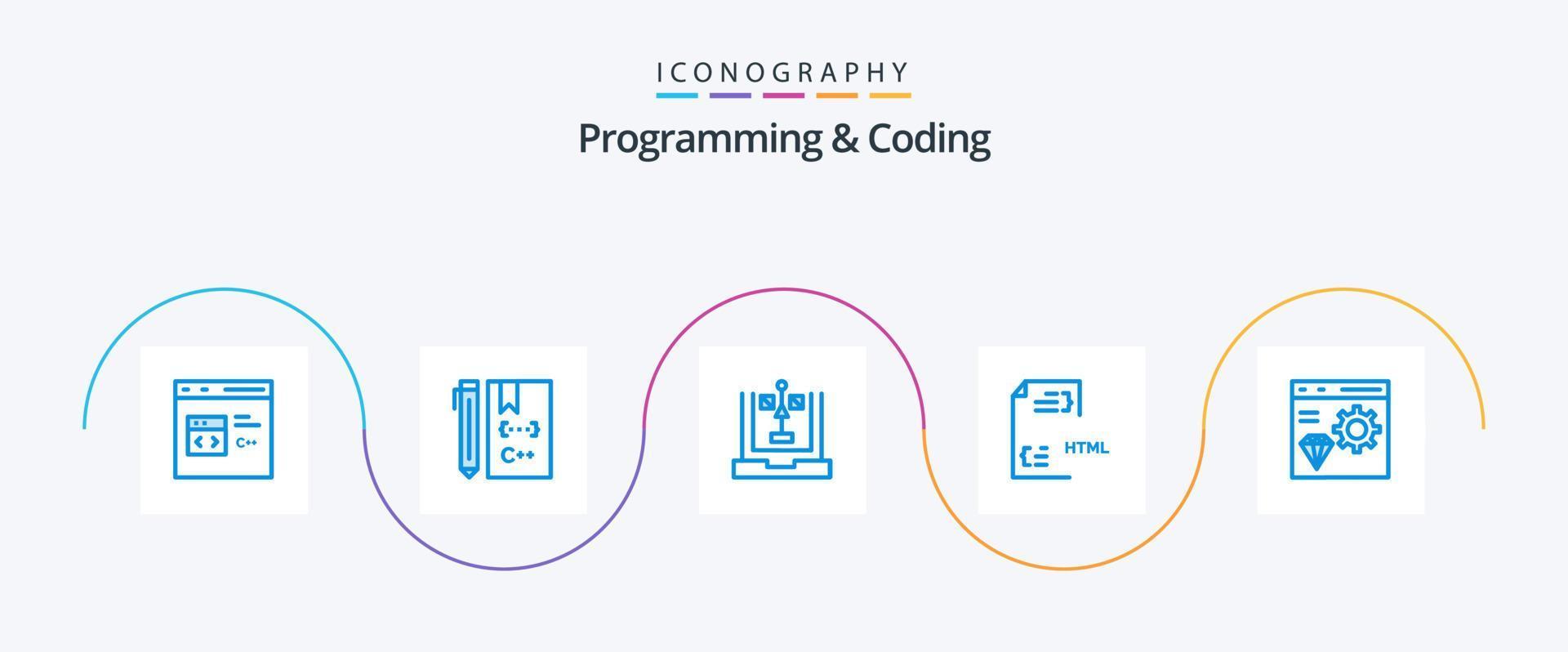Programming And Coding Blue 5 Icon Pack Including coding. app. flowchart. html. development vector
