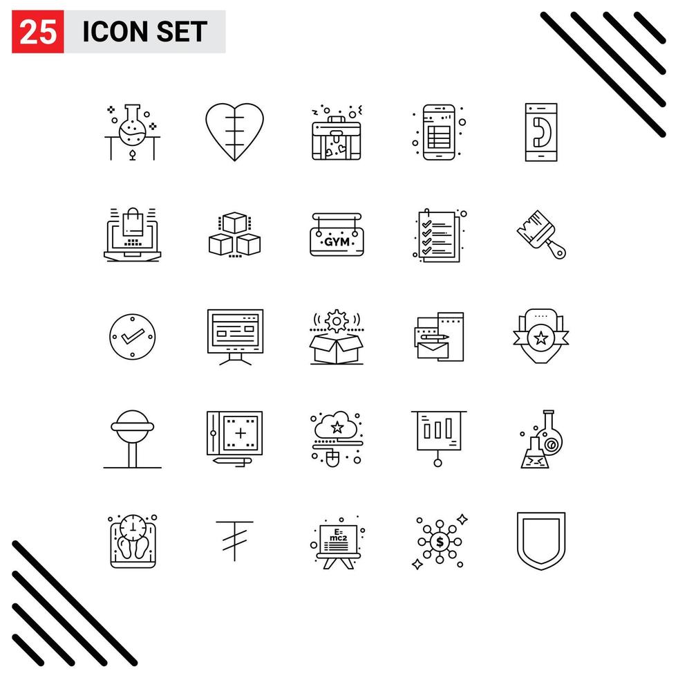 Set of 25 Modern UI Icons Symbols Signs for call note medical sign interface app Editable Vector Design Elements