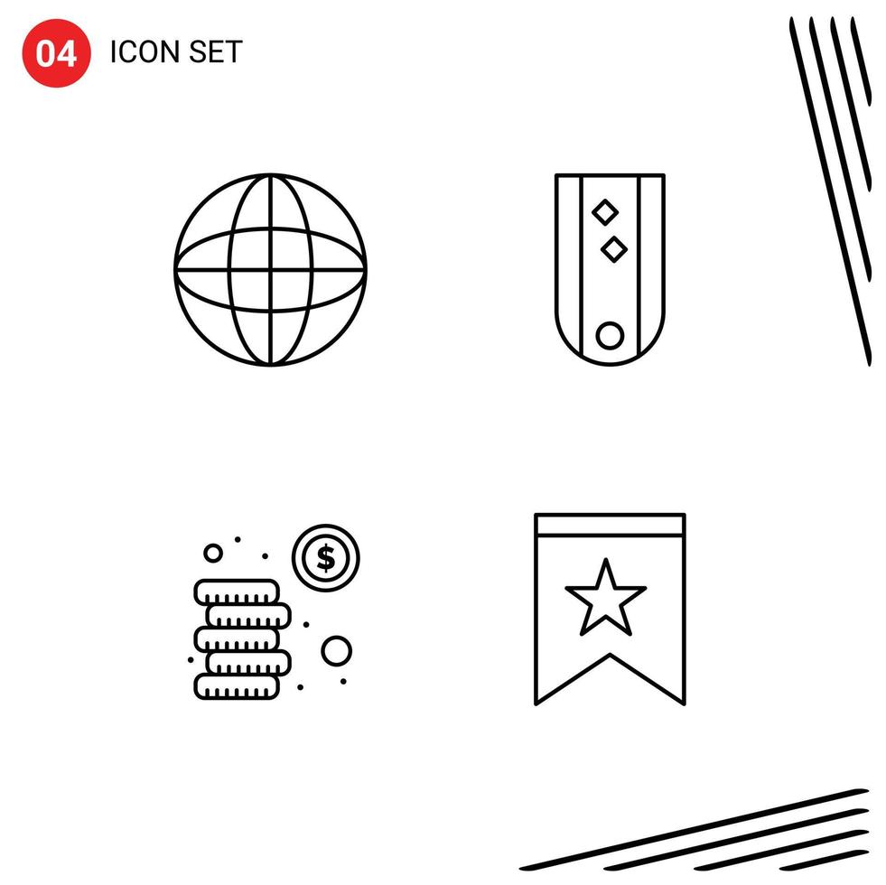 Editable Vector Line Pack of 4 Simple Filledline Flat Colors of automation striped equipment insignia coins Editable Vector Design Elements
