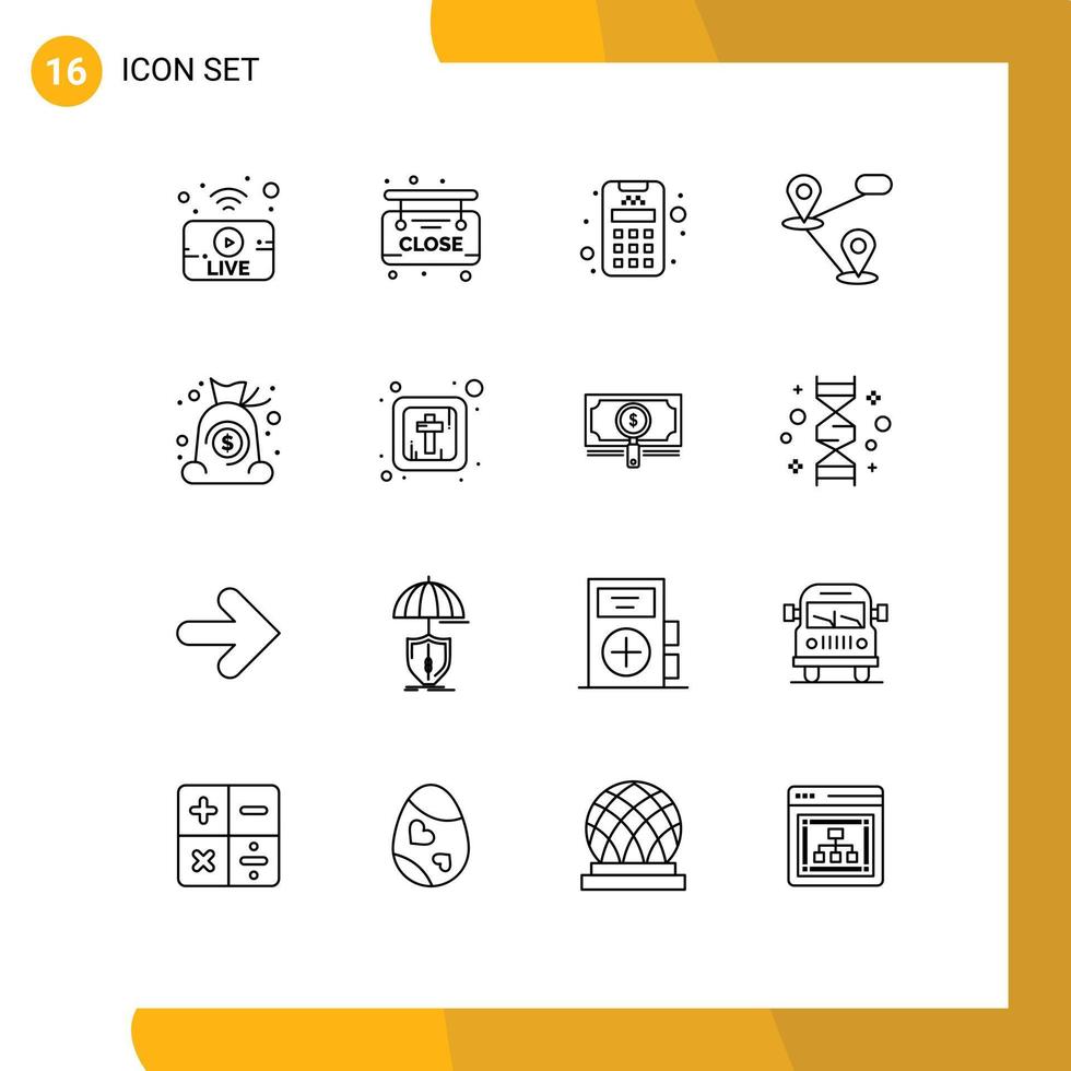 Pictogram Set of 16 Simple Outlines of christianity money credit cash map Editable Vector Design Elements