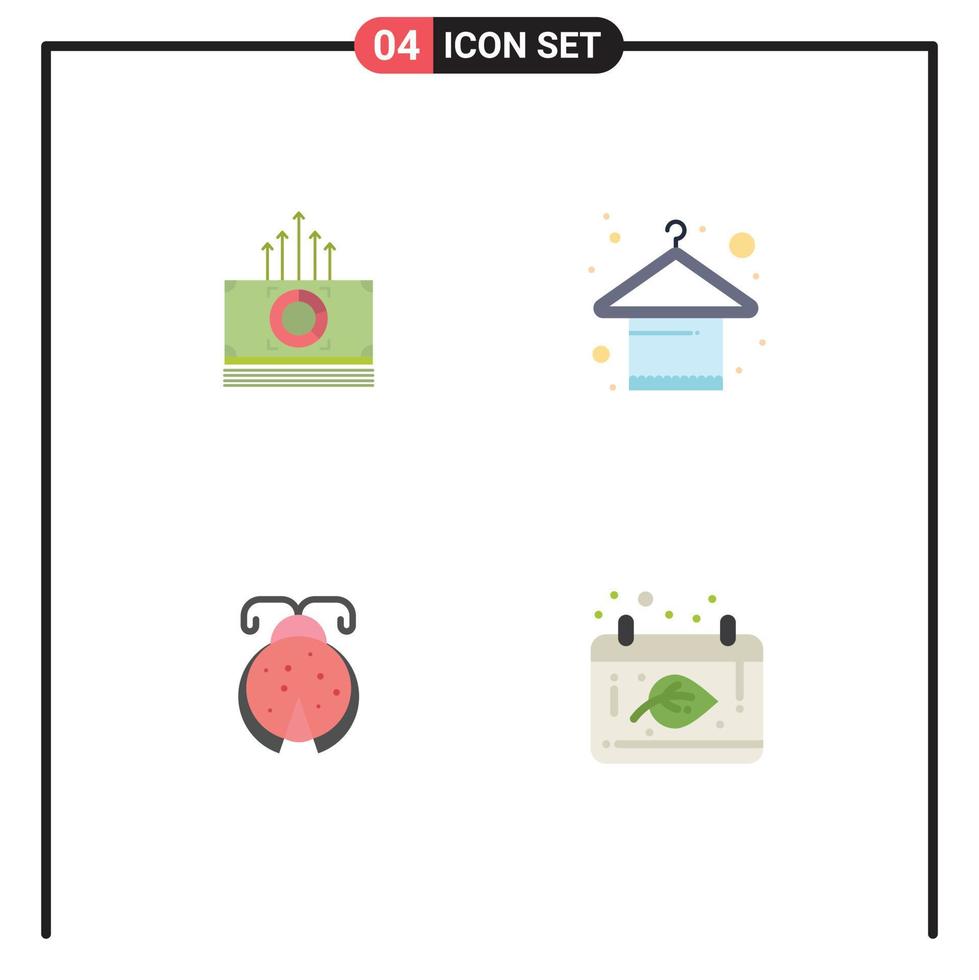 Set of 4 Vector Flat Icons on Grid for money bug transfer apparel ladybug Editable Vector Design Elements