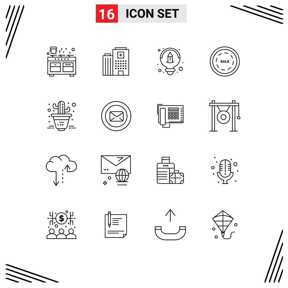 Pack of 16 Modern Outlines Signs and Symbols for Web Print Media such as flower shopping care shop commerce Editable Vector Design Elements