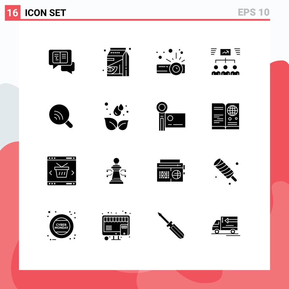 Solid Glyph Pack of 16 Universal Symbols of research assignment device task group Editable Vector Design Elements