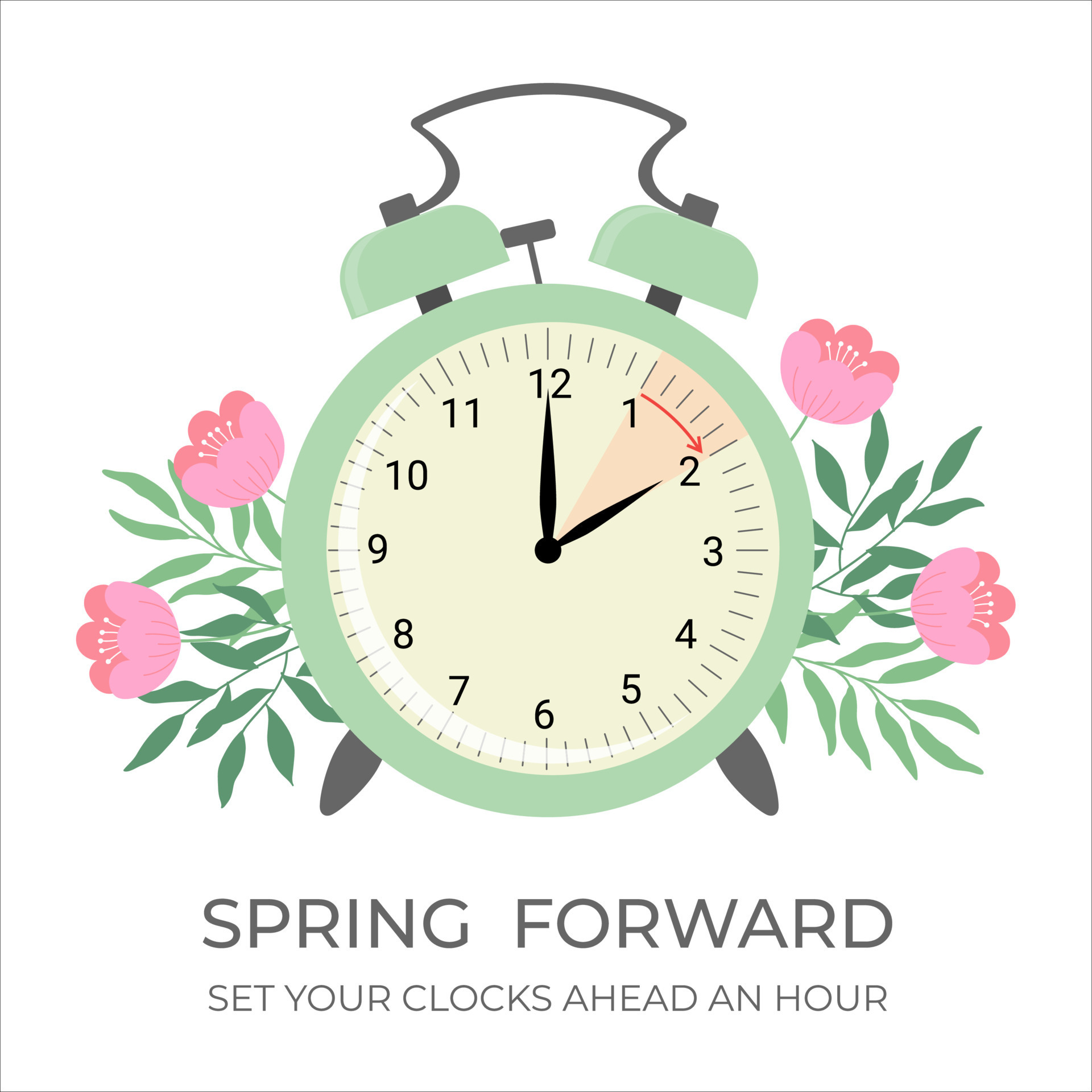 Daylight saving time concept banner. Spring forward time. Allarm clock