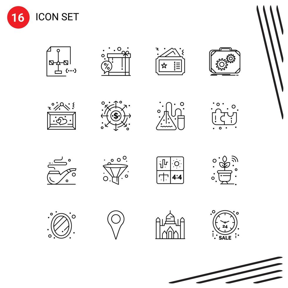 Stock Vector Icon Pack of 16 Line Signs and Symbols for progress case shopping briefcase cinema Editable Vector Design Elements