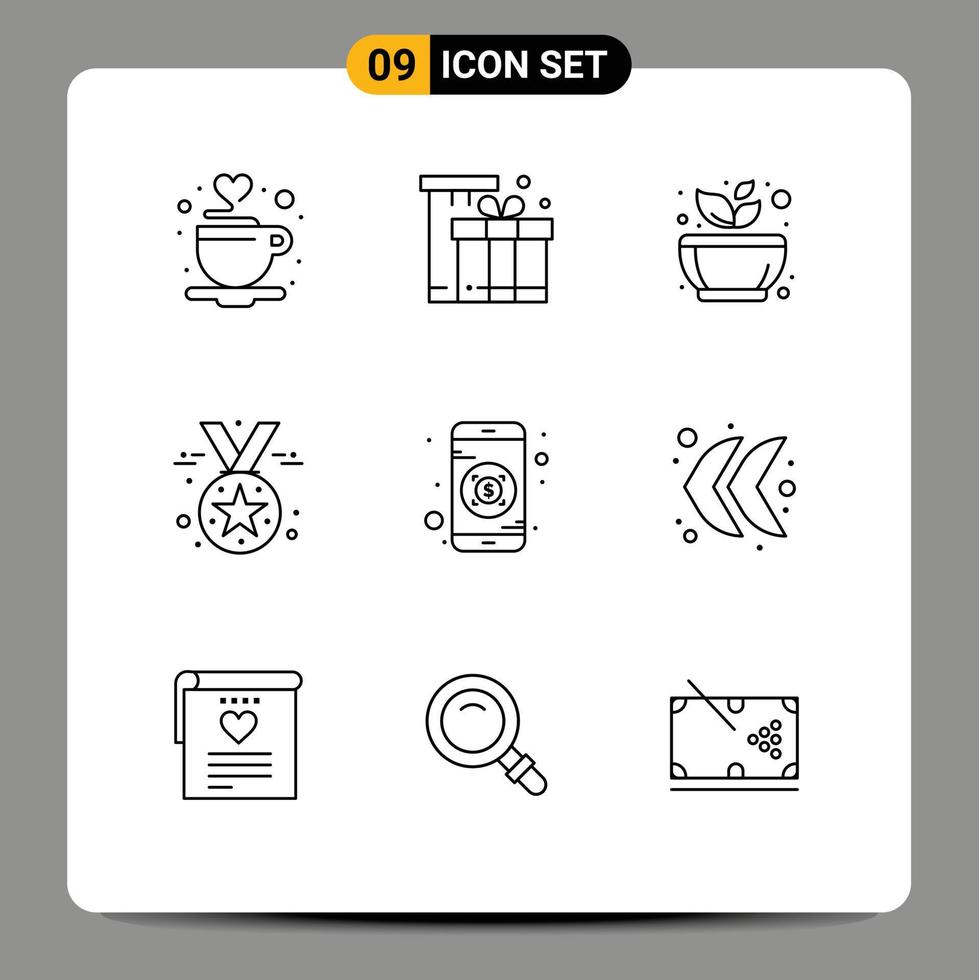 Pictogram Set of 9 Simple Outlines of medal badge shopping award spa Editable Vector Design Elements