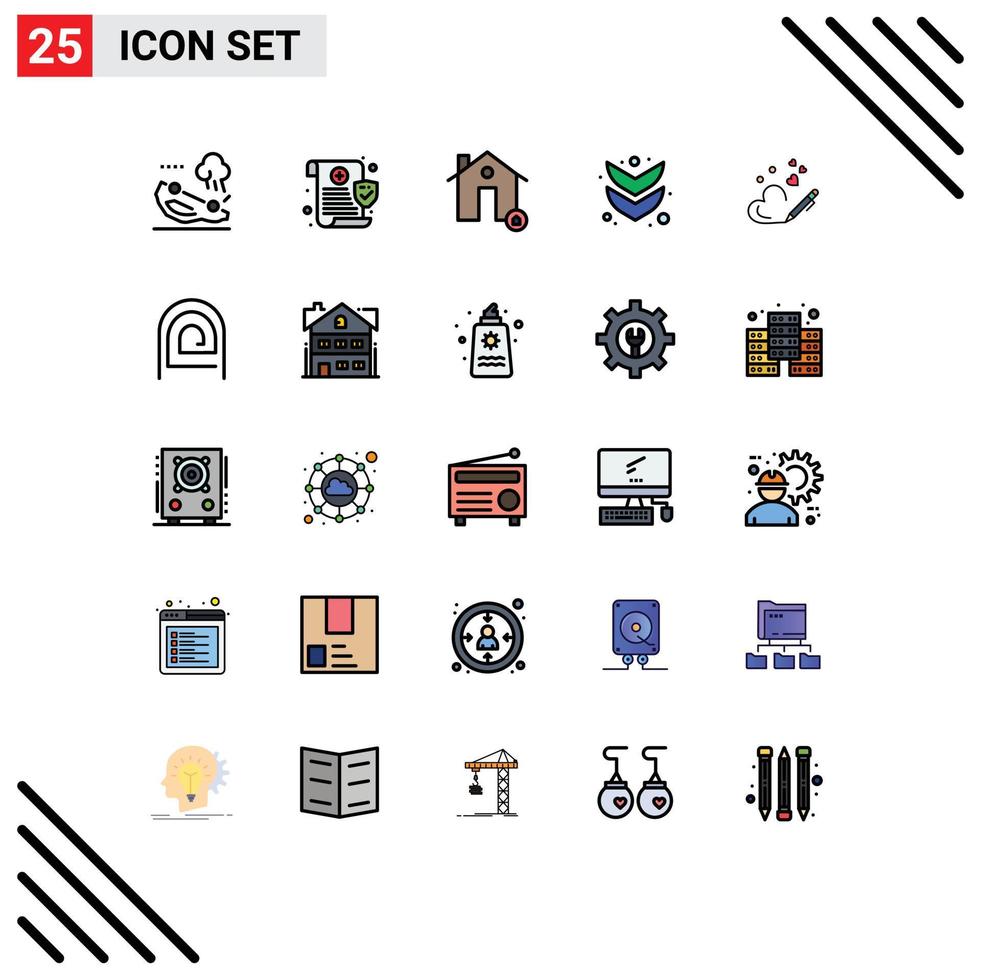 Pictogram Set of 25 Simple Filled line Flat Colors of love full buildings down real Editable Vector Design Elements