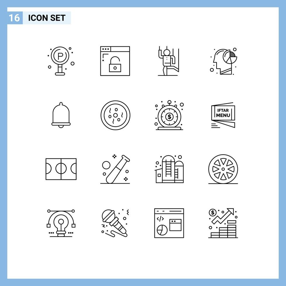 Modern Set of 16 Outlines Pictograph of mind head command graph manipulation Editable Vector Design Elements