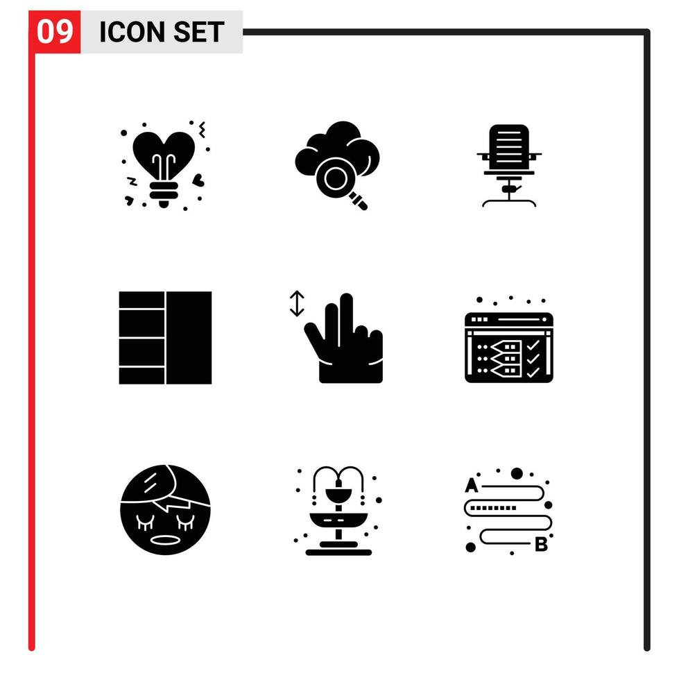 Pictogram Set of 9 Simple Solid Glyphs of swipe gesture arm layout office Editable Vector Design Elements