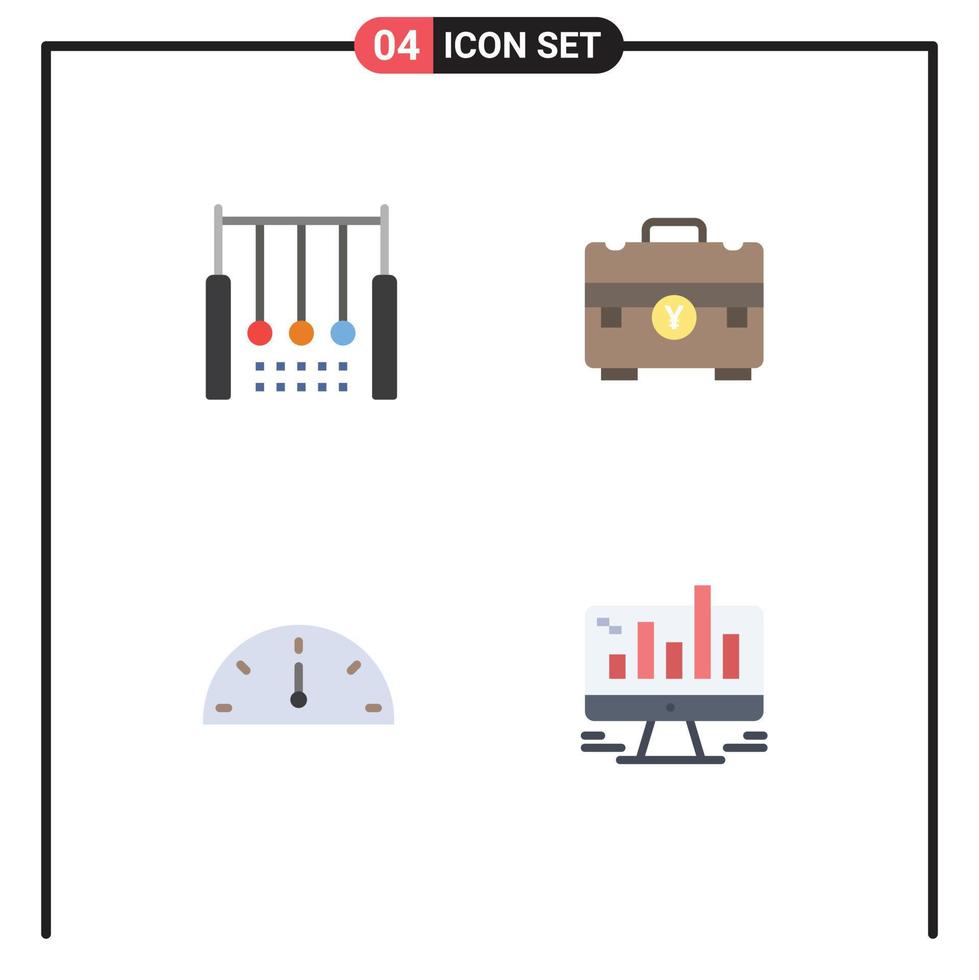 Set of 4 Commercial Flat Icons pack for acrobatic portfolio ring briefcase gauge Editable Vector Design Elements