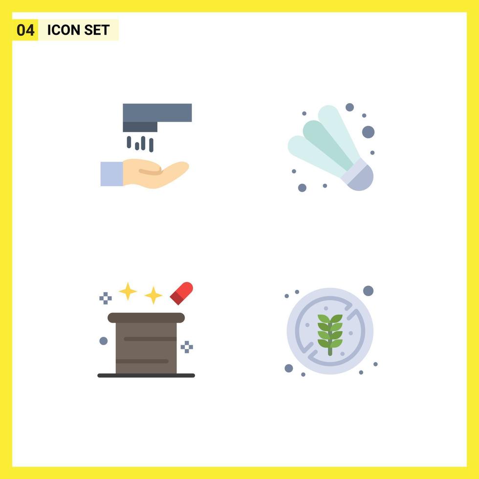 4 Universal Flat Icons Set for Web and Mobile Applications hand wash magician badminton magic no diet Editable Vector Design Elements