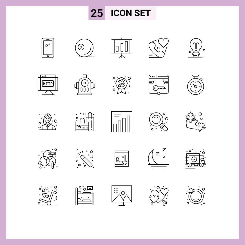 25 User Interface Line Pack of modern Signs and Symbols of valentine heart pool call presentation Editable Vector Design Elements