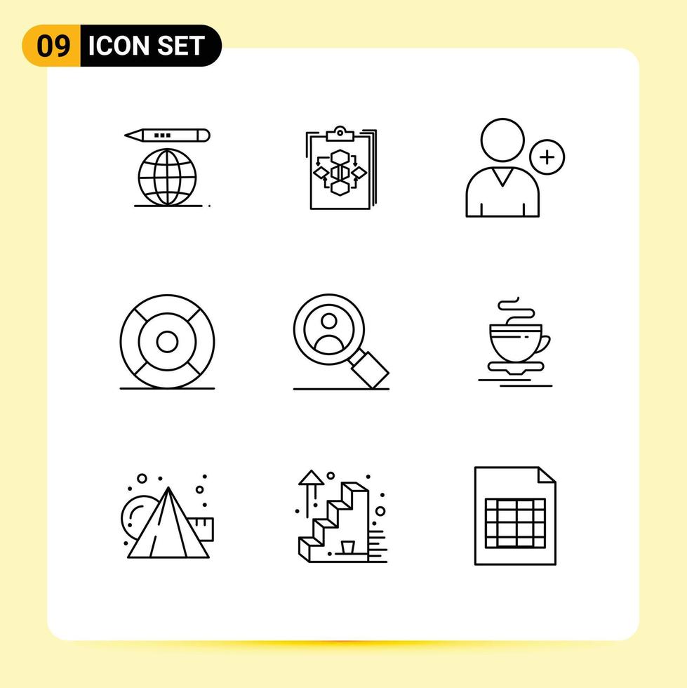 9 User Interface Outline Pack of modern Signs and Symbols of ux help work essential user Editable Vector Design Elements