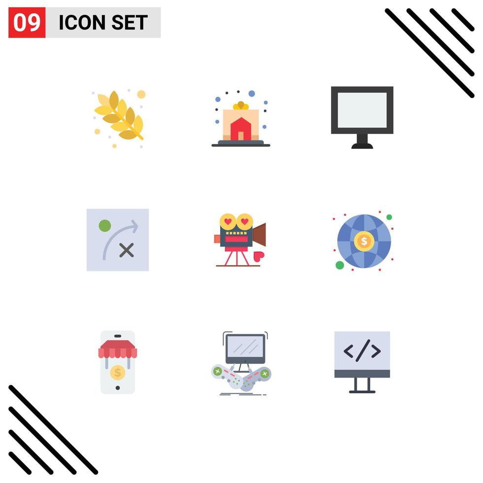 9 Flat Color concept for Websites Mobile and Apps love movie house camera algorithm Editable Vector Design Elements