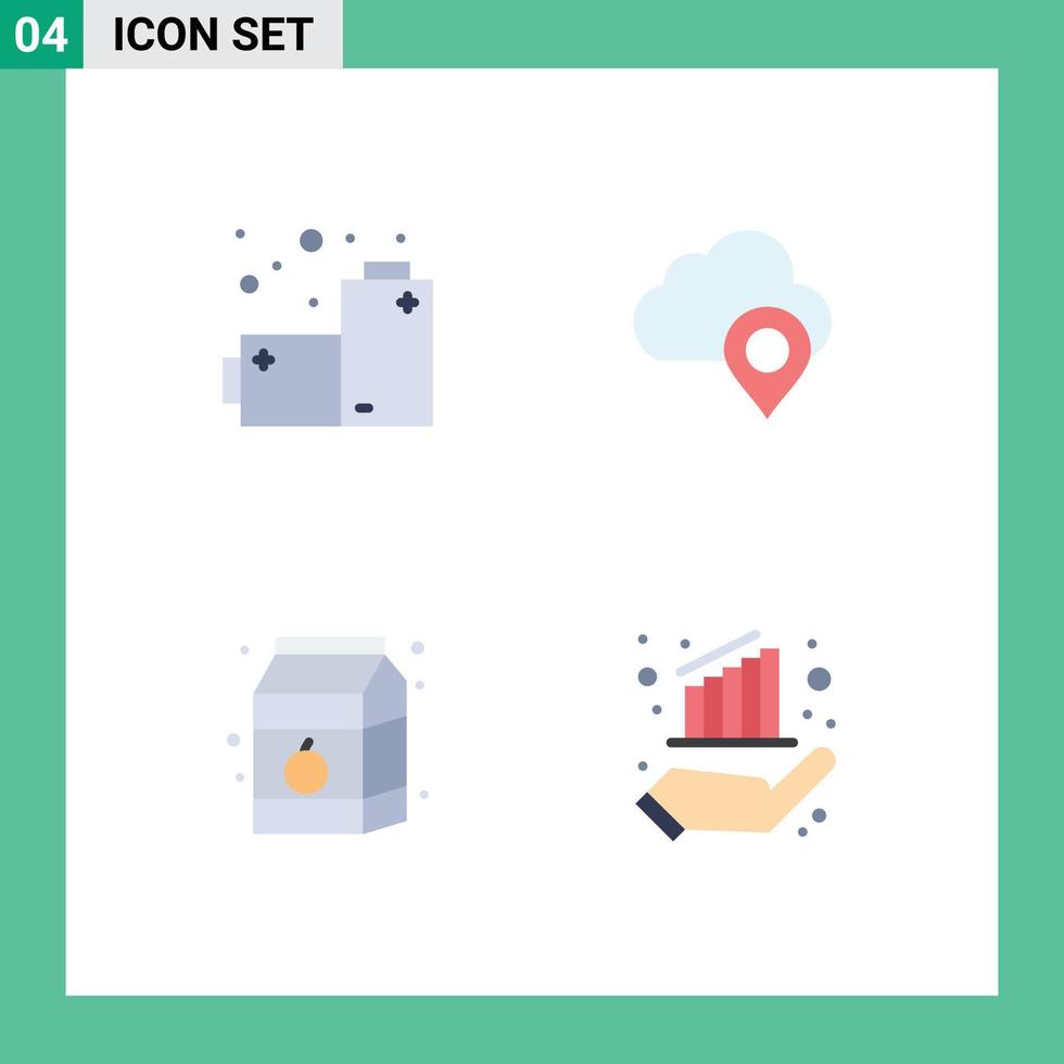Modern Set of 4 Flat Icons and symbols such as batteries food cloud marker chart Editable Vector Design Elements