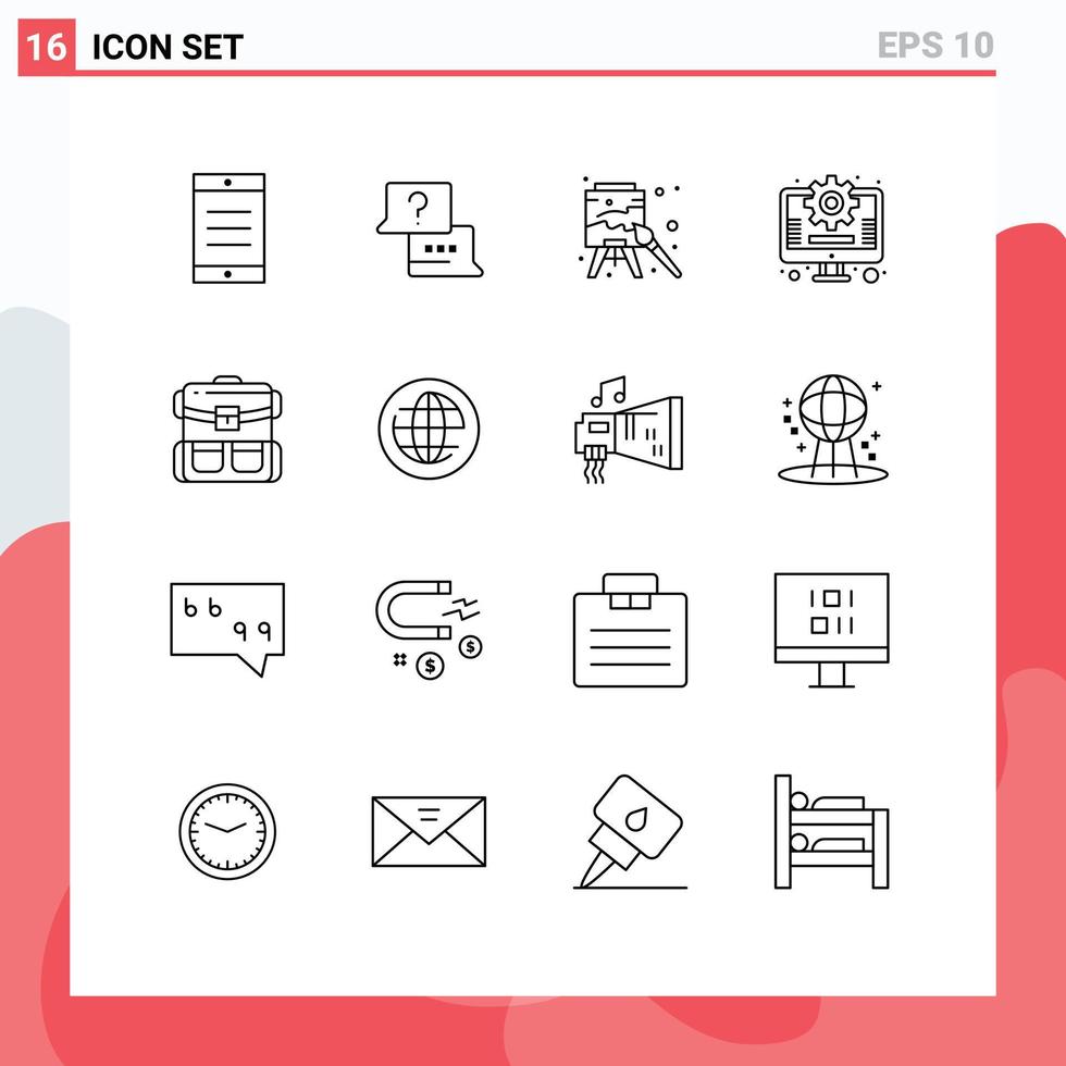 User Interface Pack of 16 Basic Outlines of luggage backpack art travel management Editable Vector Design Elements