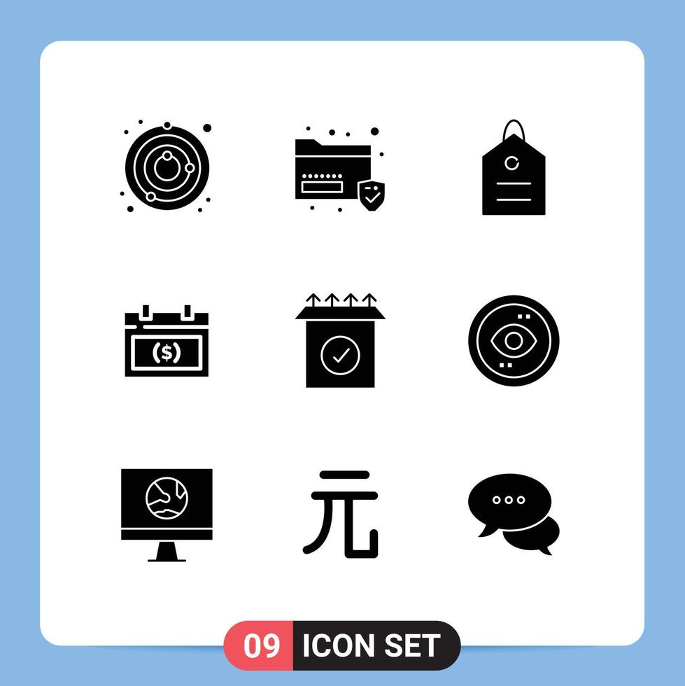 9 Solid Glyph concept for Websites Mobile and Apps product money finance dollar calendar Editable Vector Design Elements
