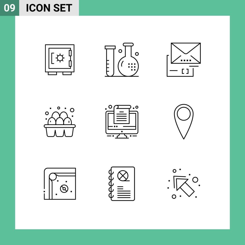 Modern Set of 9 Outlines and symbols such as computer food medicine eggs mail Editable Vector Design Elements