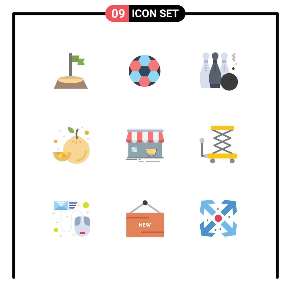 Group of 9 Flat Colors Signs and Symbols for store lemon bowling fruit play Editable Vector Design Elements