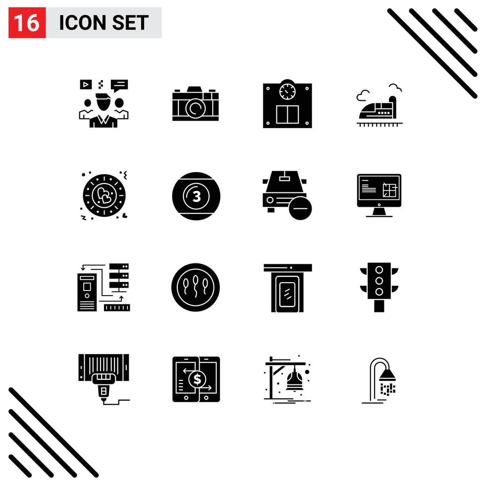 Modern Set of 16 Solid Glyphs and symbols such as plate dinner floor speed train Editable Vector Design Elements