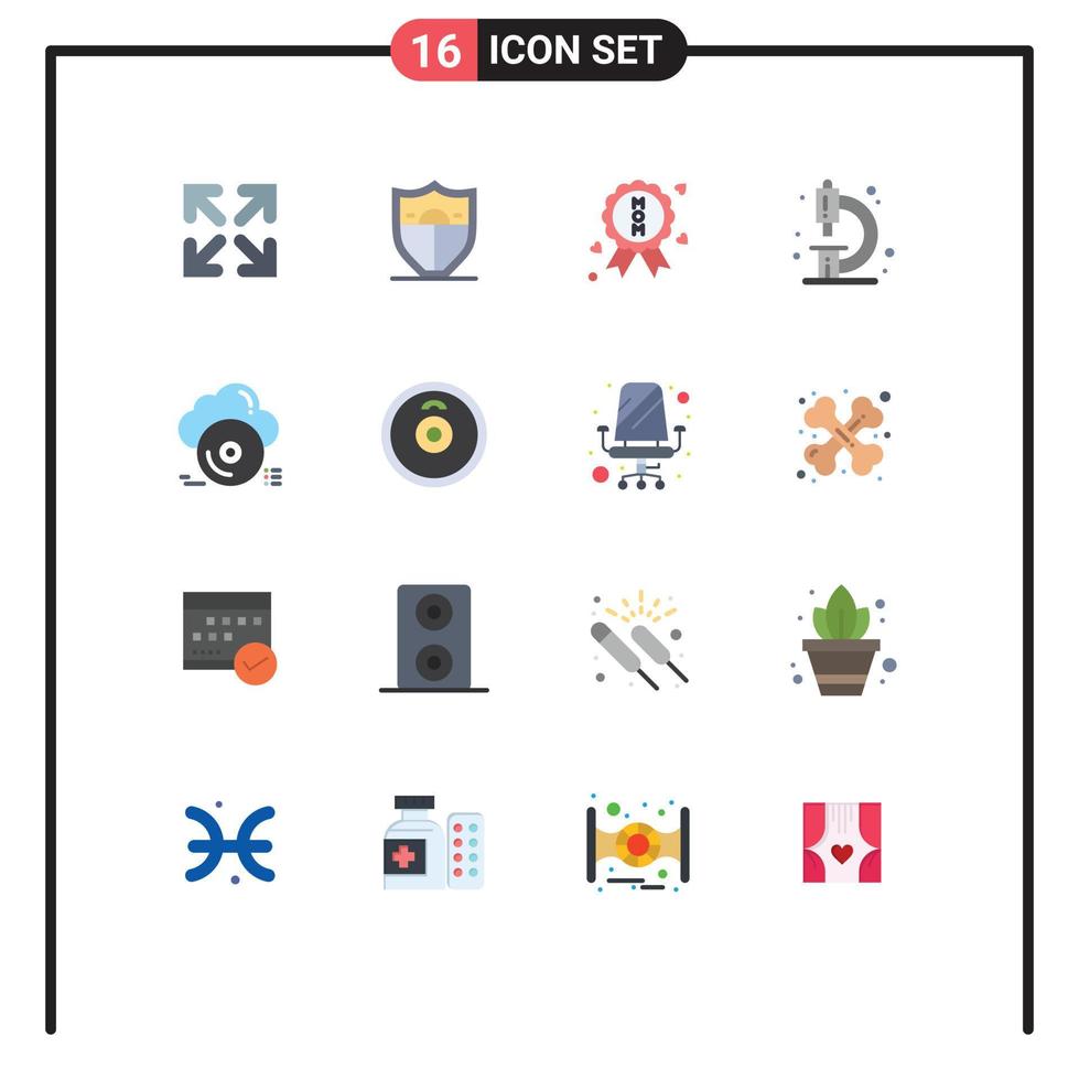16 User Interface Flat Color Pack of modern Signs and Symbols of cloud disc quality cd lab Editable Pack of Creative Vector Design Elements