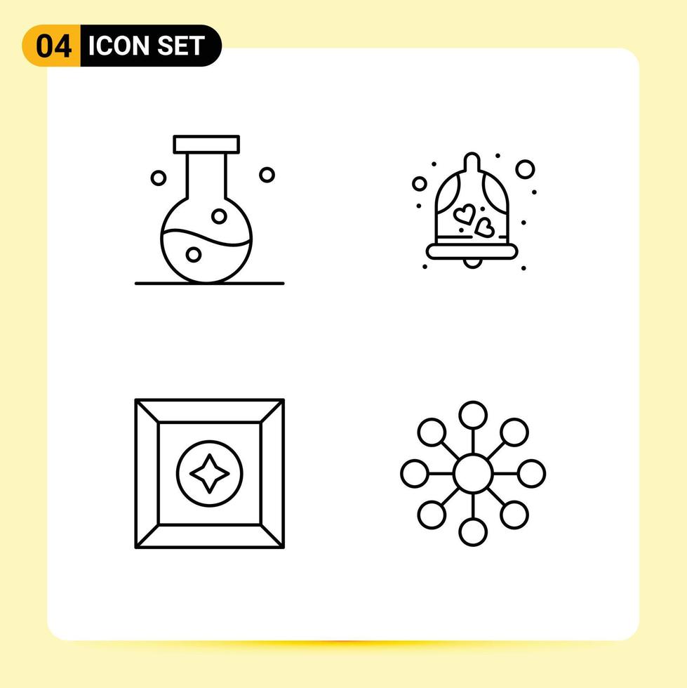 Pack of 4 Modern Filledline Flat Colors Signs and Symbols for Web Print Media such as biology box experiment love product Editable Vector Design Elements