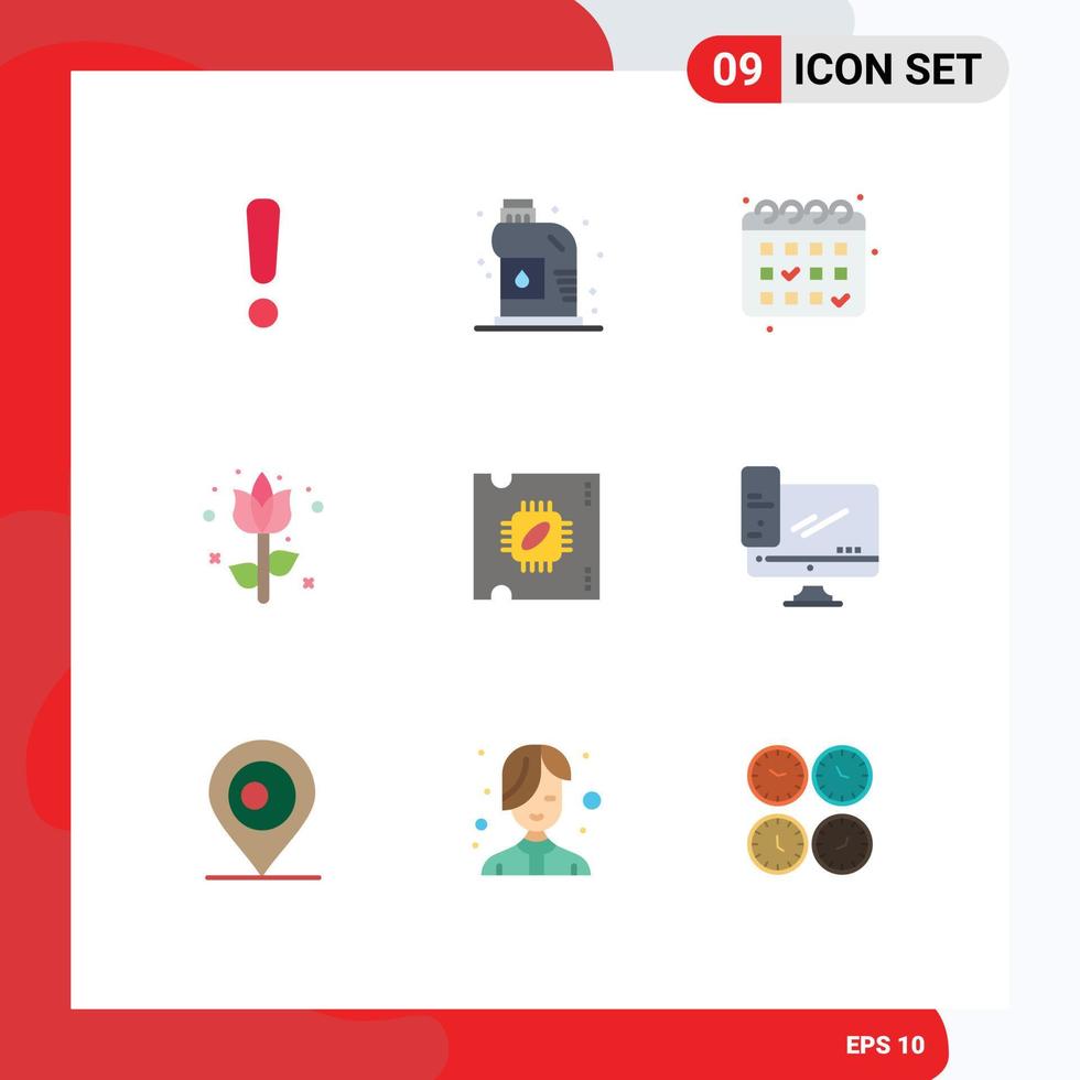 9 Universal Flat Colors Set for Web and Mobile Applications processor cpu gym plant easter Editable Vector Design Elements