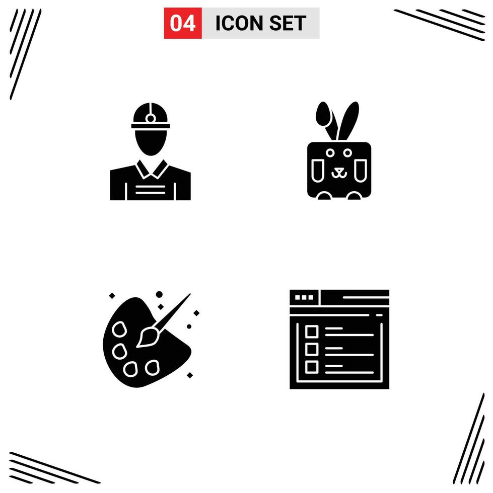 4 Thematic Vector Solid Glyphs and Editable Symbols of construction drawing work rabbit painting Editable Vector Design Elements