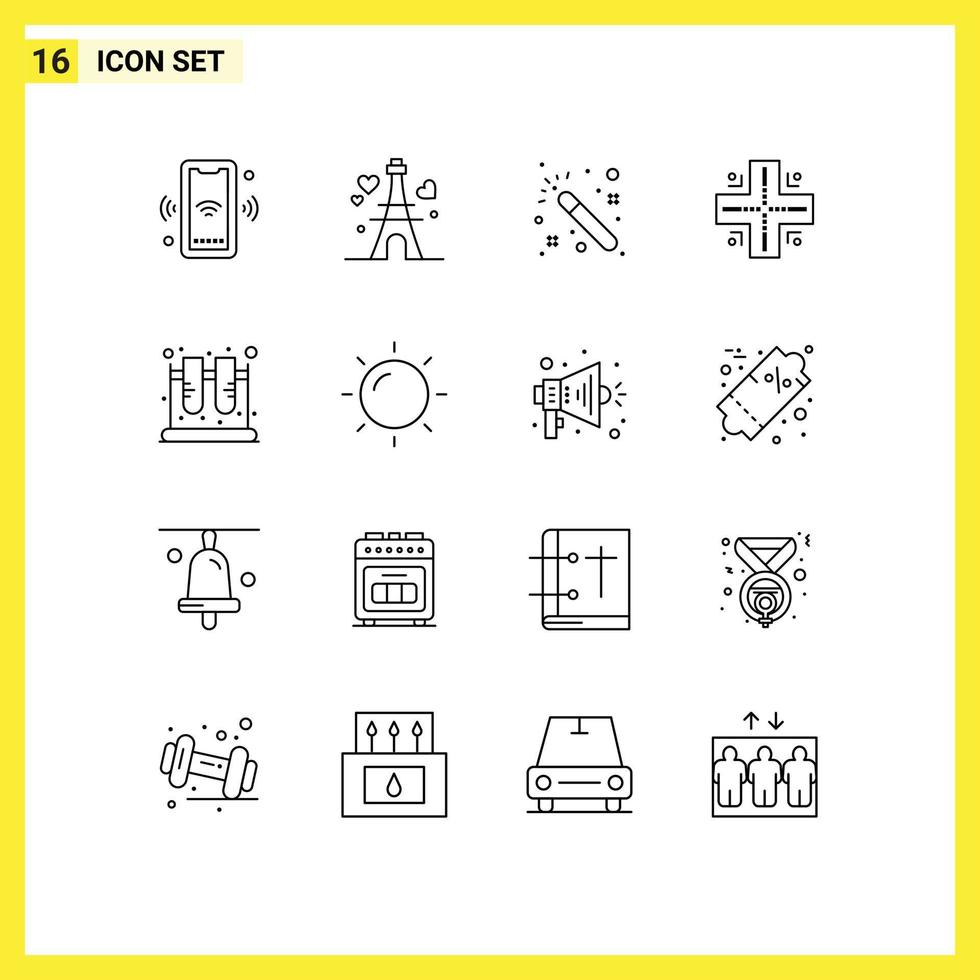 Outline Pack of 16 Universal Symbols of lab chemistry wedding technology map Editable Vector Design Elements