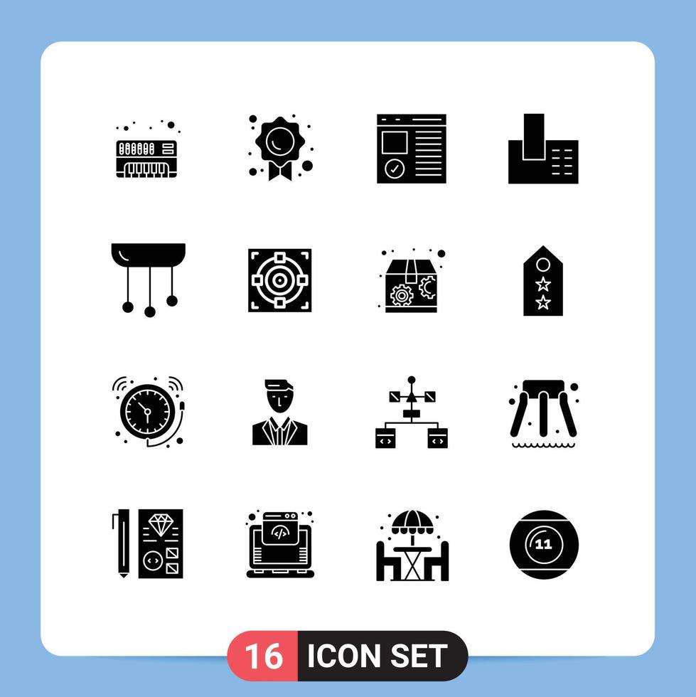 universal icono símbolos grupo de dieciséis moderno sólido glifos de decoraciones teléfono codificación hogar accesorios editable vector diseño elementos