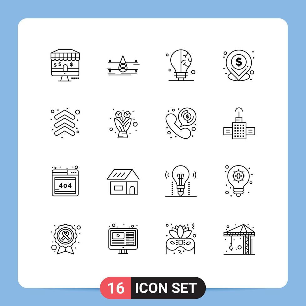 User Interface Pack of 16 Basic Outlines of direction arrows bulb arrow location Editable Vector Design Elements