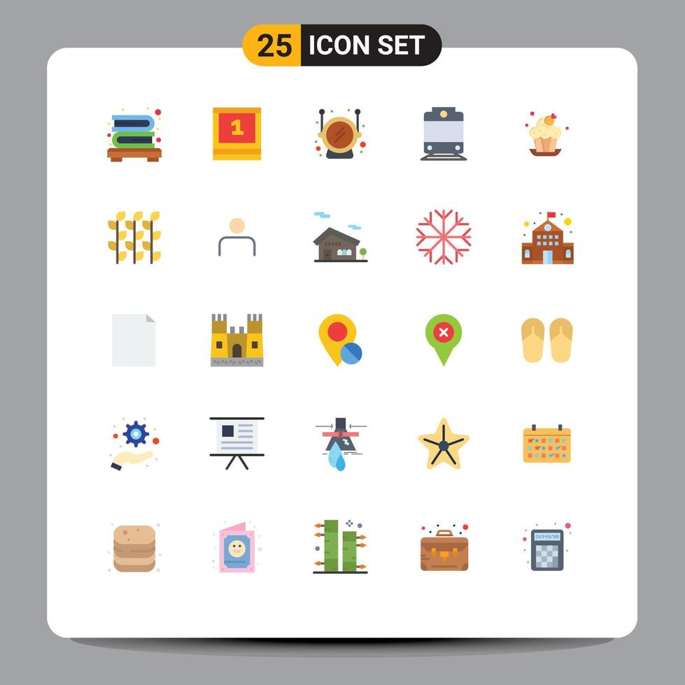Mobile Interface Flat Color Set of 25 Pictograms of gluten dessert space cup bakery Editable Vector Design Elements