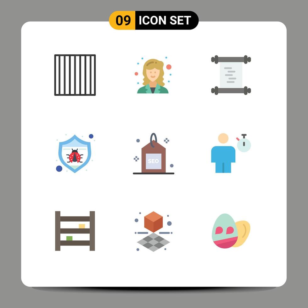Group of 9 Modern Flat Colors Set for search media log engine spam Editable Vector Design Elements