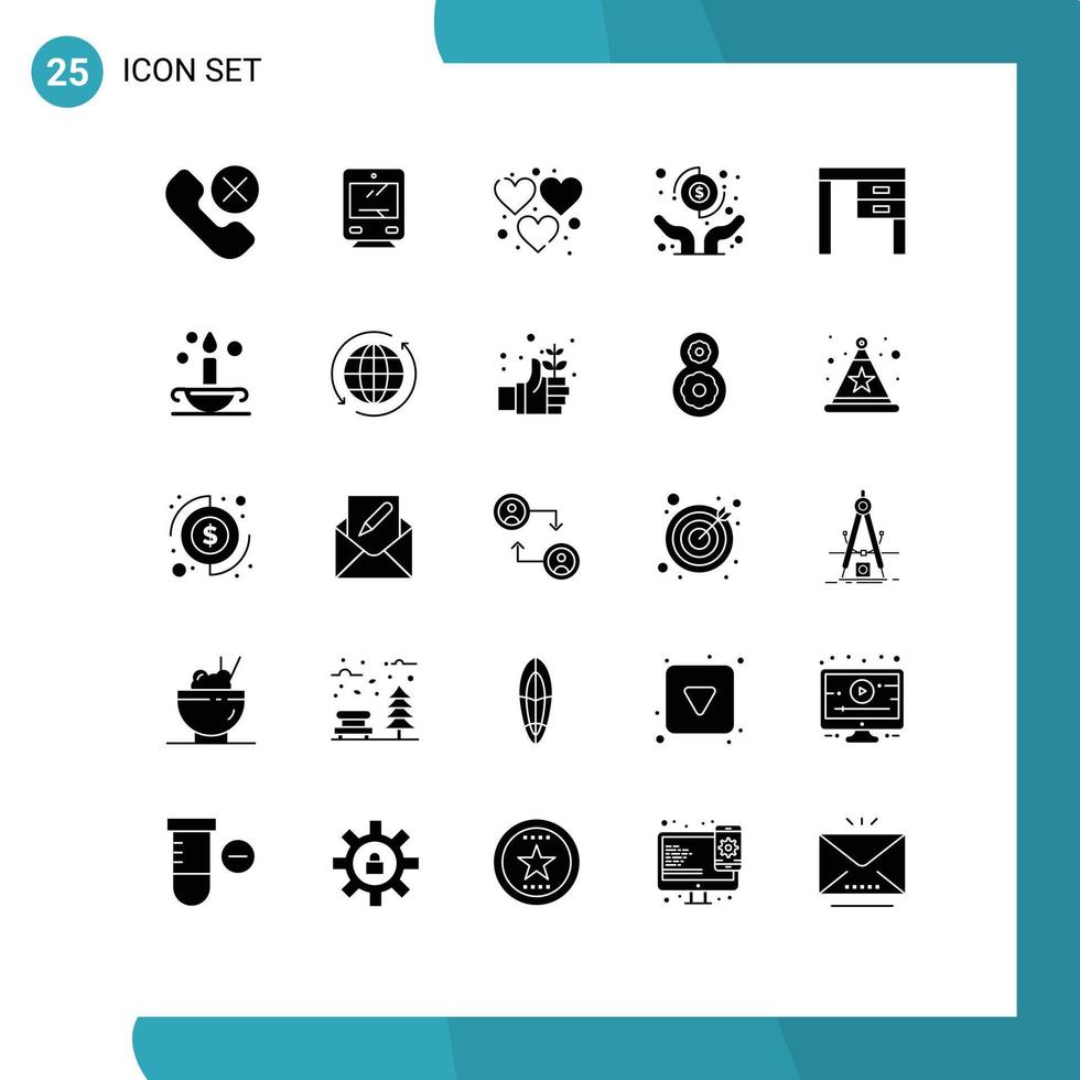 Pictogram Set of 25 Simple Solid Glyphs of decor pay travel hands play Editable Vector Design Elements