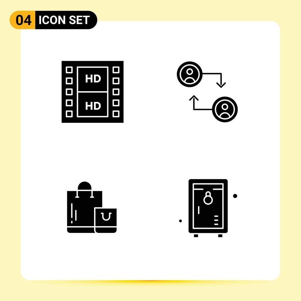 4 Creative Icons Modern Signs and Symbols of film market multimedia swap locker Editable Vector Design Elements