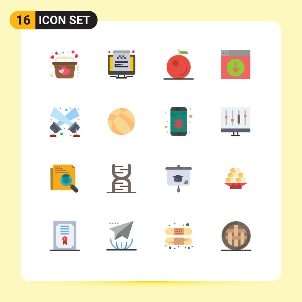 Group of 16 Modern Flat Colors Set for spotlight flashlight fruit application download Editable Pack of Creative Vector Design Elements